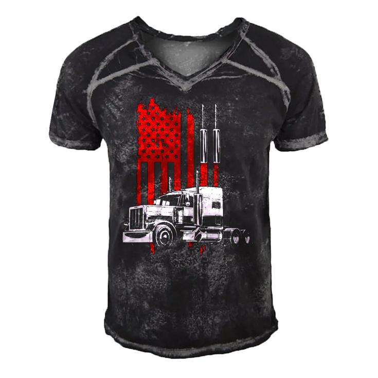 Mens Trucker American Flag Patriotic Truck Driver 4Th Of July Men's Short Sleeve V-neck 3D Print Retro Tshirt