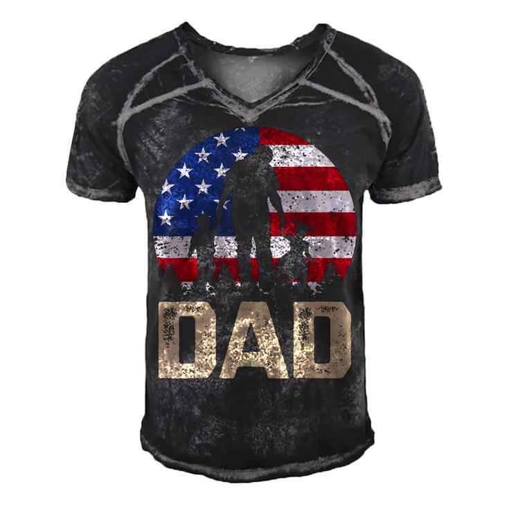 Mens Vintage American Flag 4Th Of July Patriotic Dad Gift  Men's Short Sleeve V-neck 3D Print Retro Tshirt