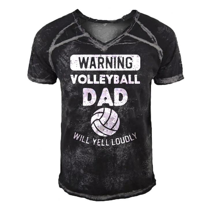 Mens Warning Volleyball Dad Yell Funny Sports Fan Daddy Papa Men Men's Short Sleeve V-neck 3D Print Retro Tshirt