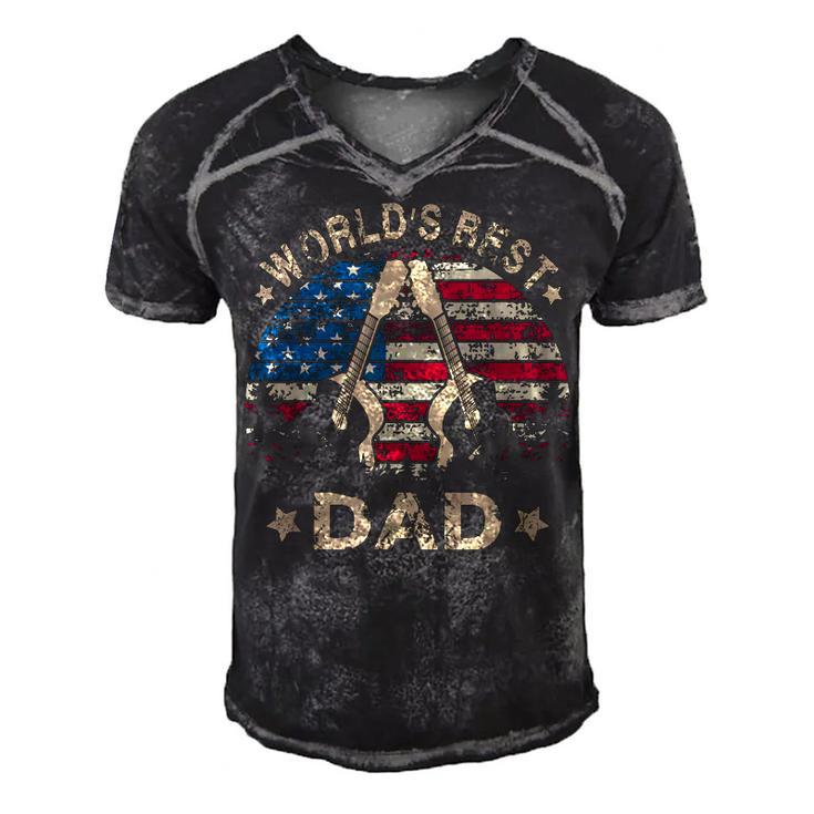 Mens Worlds Best Guitar Dad T  4Th Of July American Flag Men's Short Sleeve V-neck 3D Print Retro Tshirt