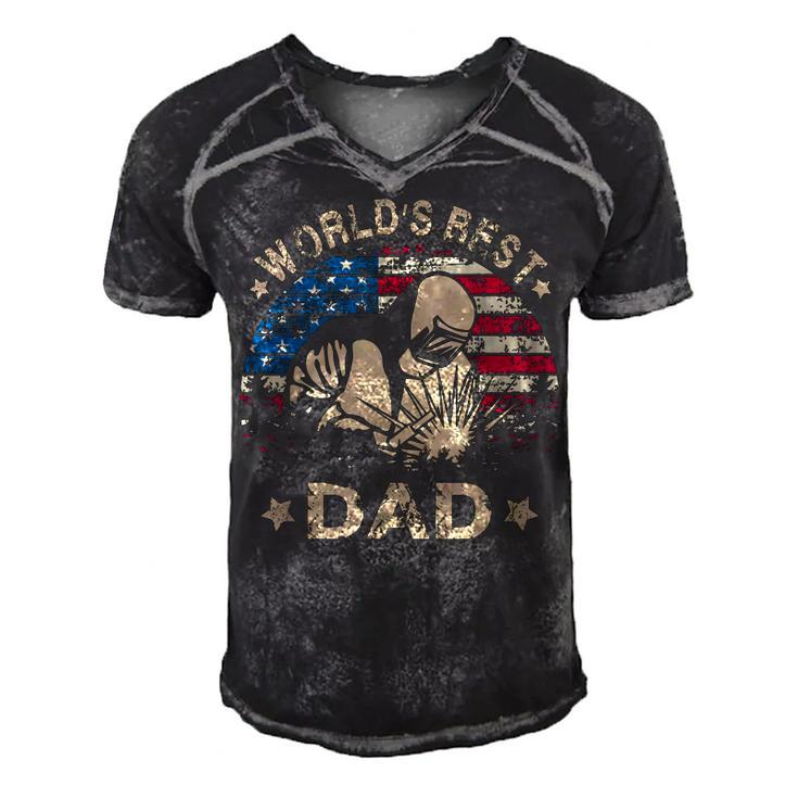 Mens Worlds Best Welder Dad T  4Th Of July American Flag Men's Short Sleeve V-neck 3D Print Retro Tshirt