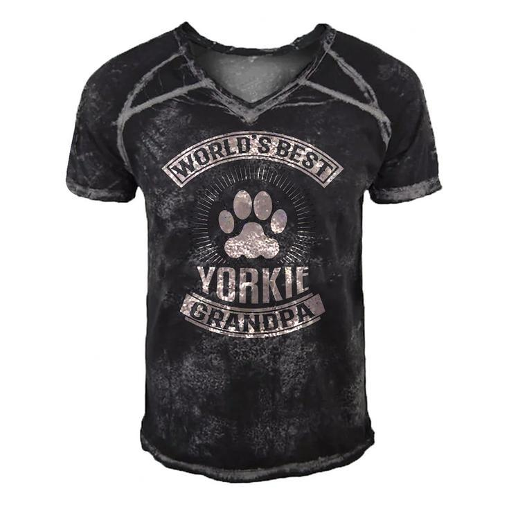 Mens Worlds Best Yorkie Grandpa Men's Short Sleeve V-neck 3D Print Retro Tshirt