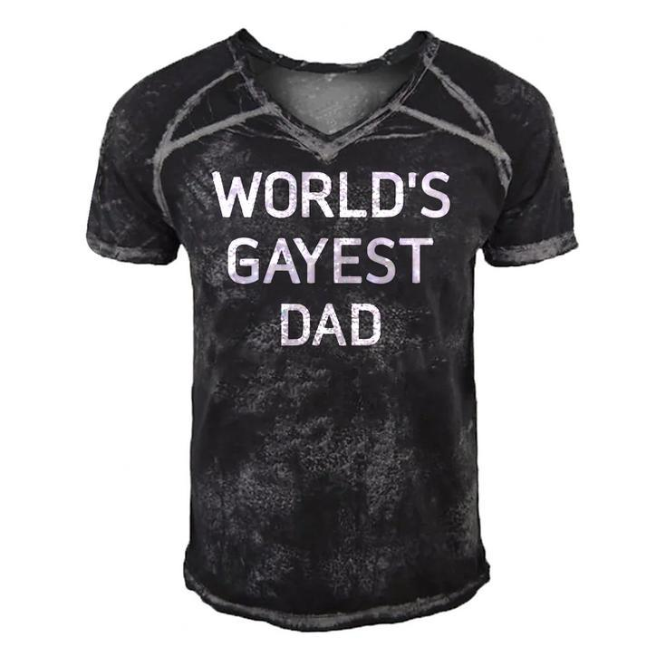Mens Worlds Gayest Dad Bisexual Gay Pride Lbgt Funny Men's Short Sleeve V-neck 3D Print Retro Tshirt