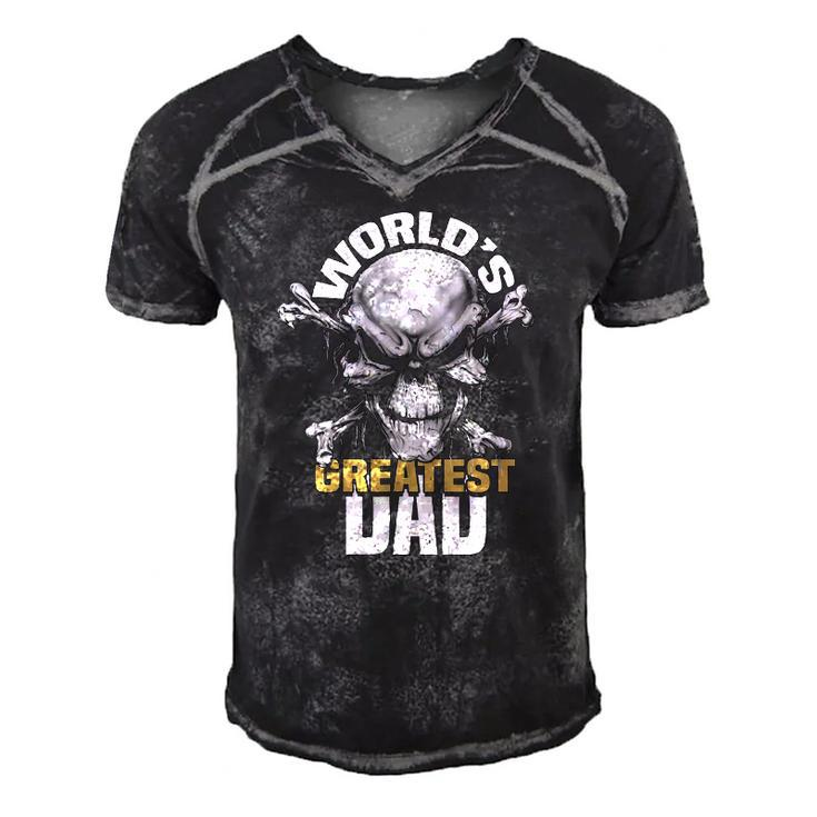 Mens Worlds Greatest Dad Skull Men's Short Sleeve V-neck 3D Print Retro Tshirt