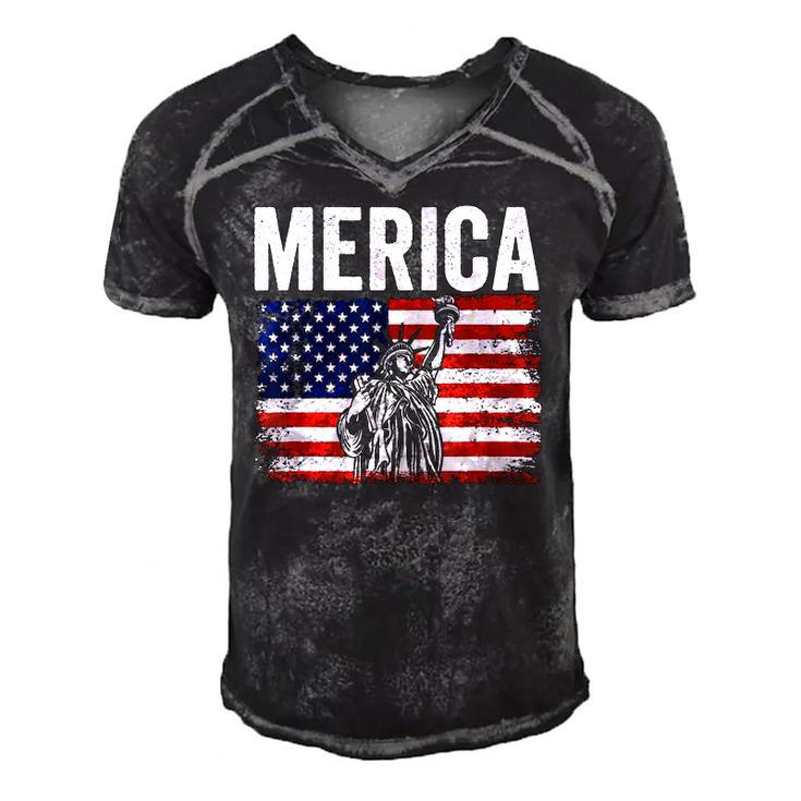 Merica Patriotic Apparel Statue Of Liberty American Flag Men's Short Sleeve V-neck 3D Print Retro Tshirt