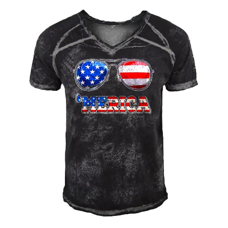 Merica Sunglasses 4Th Of July Funny Patriotic American Flag Men's Short Sleeve V-neck 3D Print Retro Tshirt