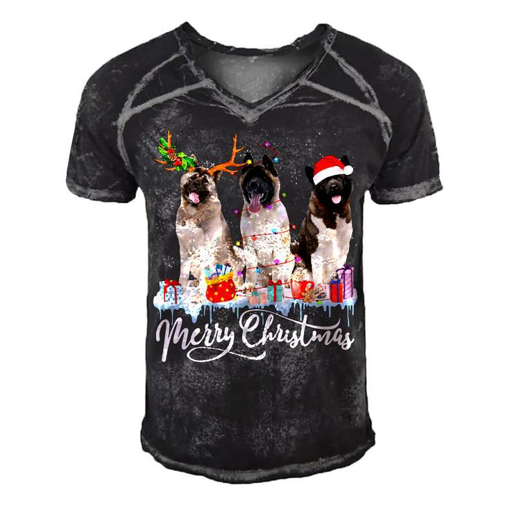 Merry Christmas American Akita Santa Light Reindeer Snow T-Shirt Men's Short Sleeve V-neck 3D Print Retro Tshirt