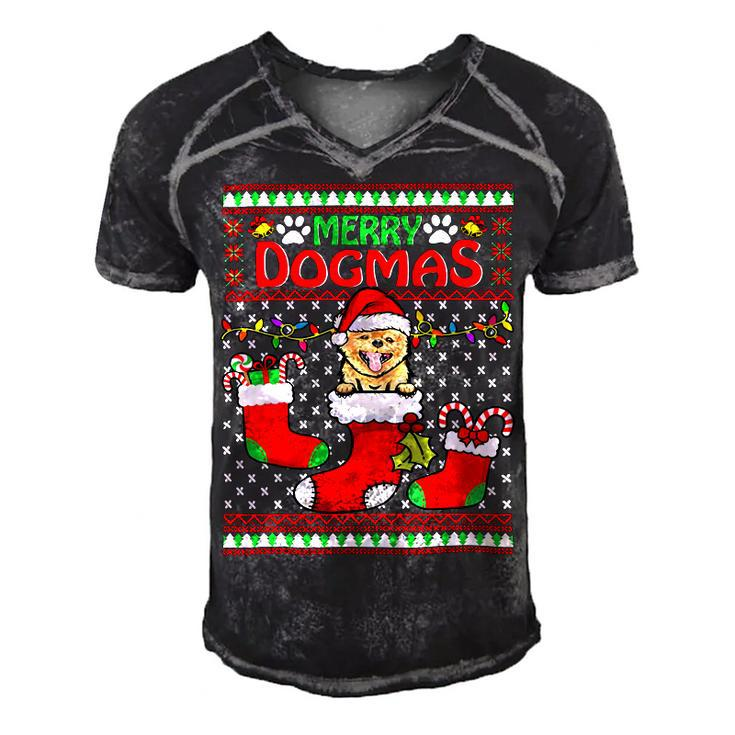 Merry Dogmas Pomeranian Dog Funny Ugly Christmas Xmas T-Shirt Men's Short Sleeve V-neck 3D Print Retro Tshirt