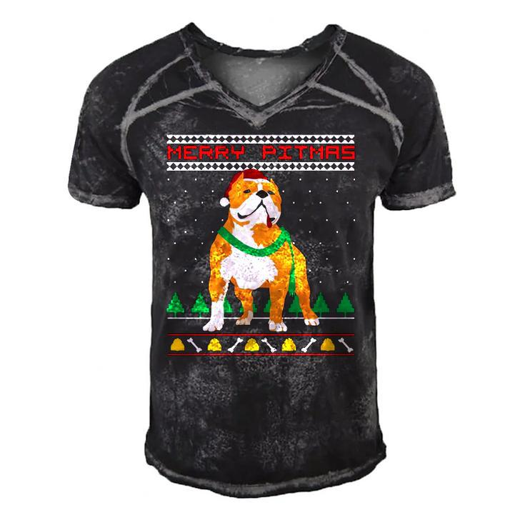 Merry Pitmas Pitbull Santa Claus Dog Ugly Christmas  Men's Short Sleeve V-neck 3D Print Retro Tshirt