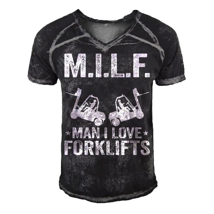 MILF Man I Love Forklifts Jokes Funny Forklift Driver  Men's Short Sleeve V-neck 3D Print Retro Tshirt