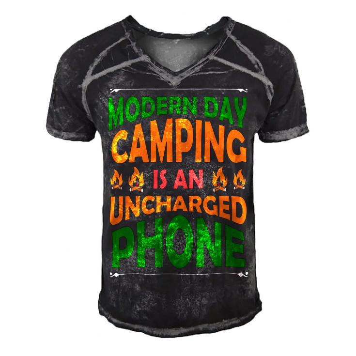 Modern Day Camping Is An Uncharged Phone Men's Short Sleeve V-neck 3D Print Retro Tshirt