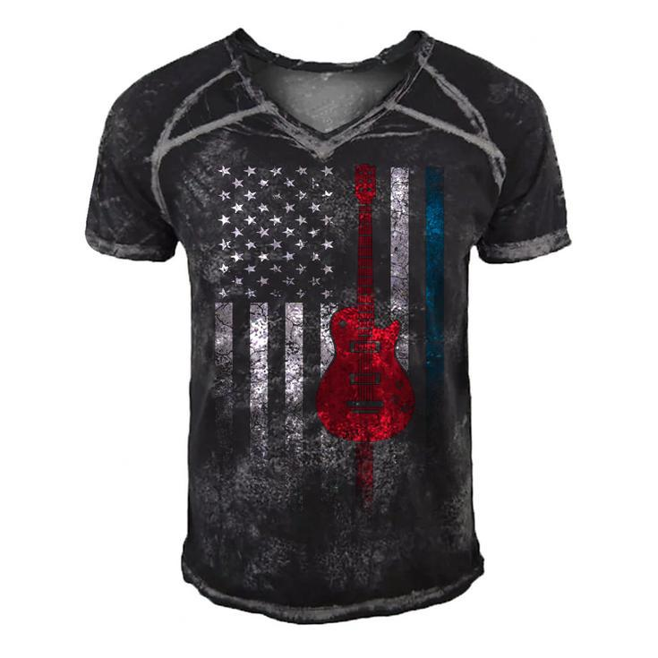 Musician Guitar Music 4Th Of July American Flag Usa America  Men's Short Sleeve V-neck 3D Print Retro Tshirt
