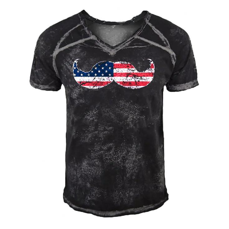 Mustache Silhouette American Flag Funny Usa July 4Th Men's Short Sleeve V-neck 3D Print Retro Tshirt