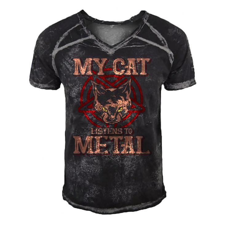 My Cat Listens To Metal Black Dark Rock Death Metal Men's Short Sleeve V-neck 3D Print Retro Tshirt