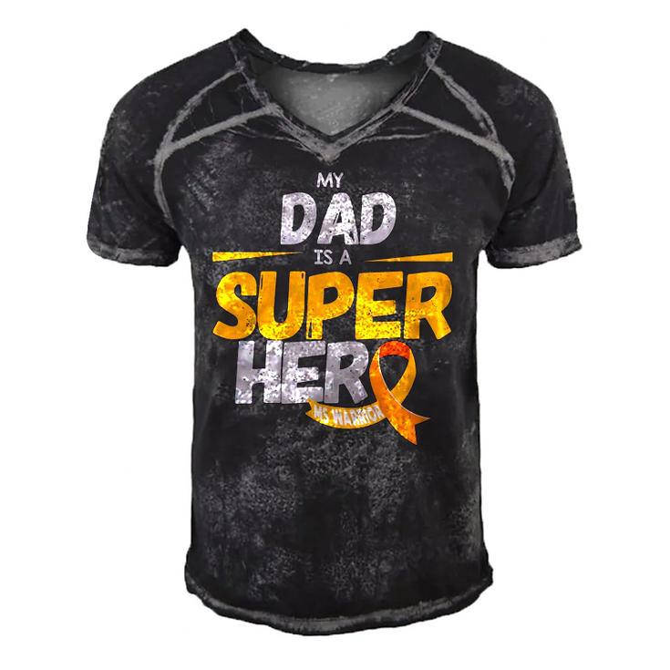 My Dad Is A Superhero Ms Warrior Awareness Day Multiple Sclerosis Awareness Men's Short Sleeve V-neck 3D Print Retro Tshirt