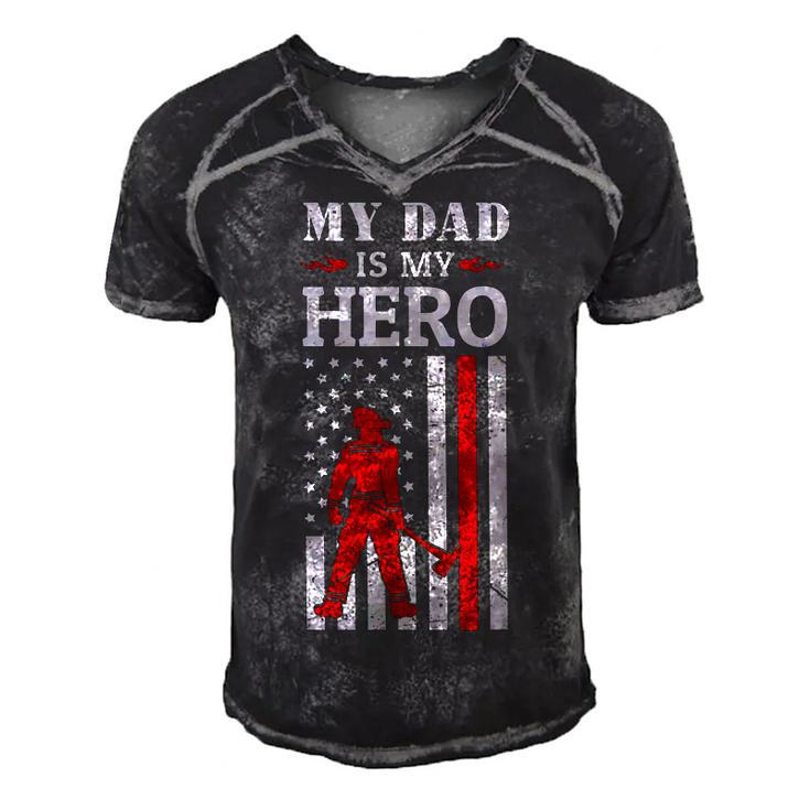 My Dad Is My Hero-Firefighter Dad Fathers Day 4Th Of July  Men's Short Sleeve V-neck 3D Print Retro Tshirt