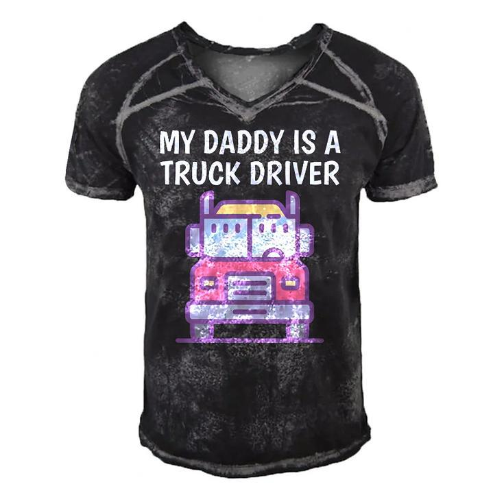 My Daddy Is A Truck Driver Proud Son Daughter Truckers Child Men's Short Sleeve V-neck 3D Print Retro Tshirt