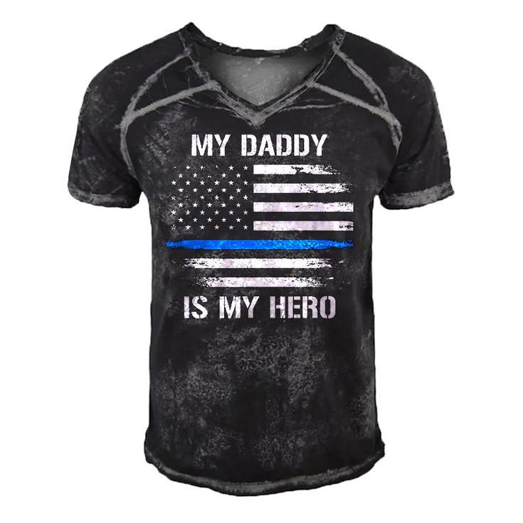 My Daddy Is My Hero Police Officer Thin Blue Line Men's Short Sleeve V-neck 3D Print Retro Tshirt