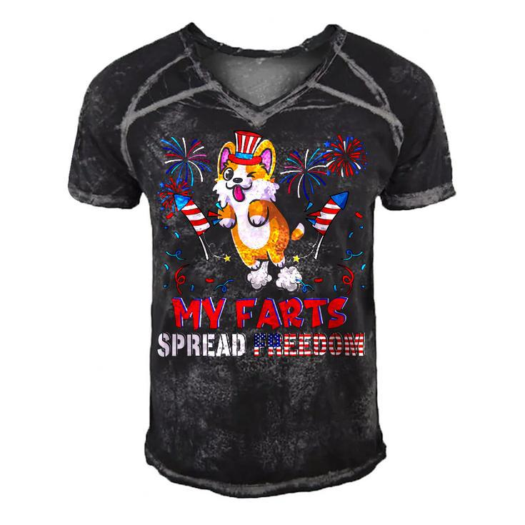 My Farts Spread Freedom Funny American Flag Corgi Fireworks Men's Short Sleeve V-neck 3D Print Retro Tshirt