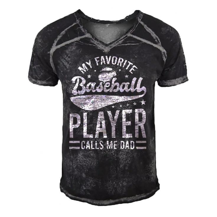 My Favorite Baseball Player Calls Me Dad Catcher Baseball Men's Short Sleeve V-neck 3D Print Retro Tshirt