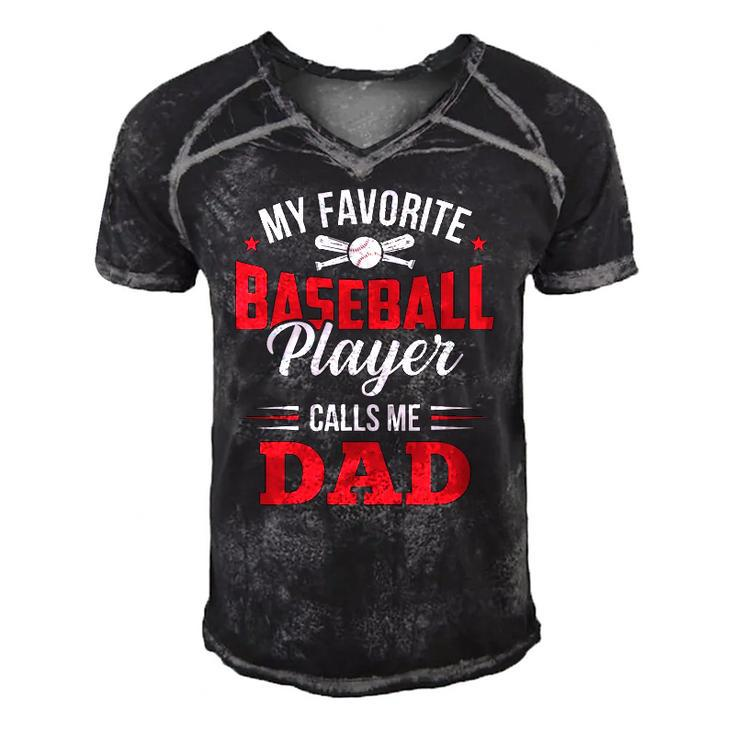 My Favorite Baseball Player Calls Me Dad Son Father Men's Short Sleeve V-neck 3D Print Retro Tshirt