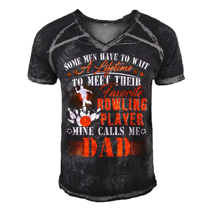 My Favorite Bowling Player Calls Me Dad Father 138 Bowling Bowler   Men's Short Sleeve V-neck 3D Print Retro Tshirt