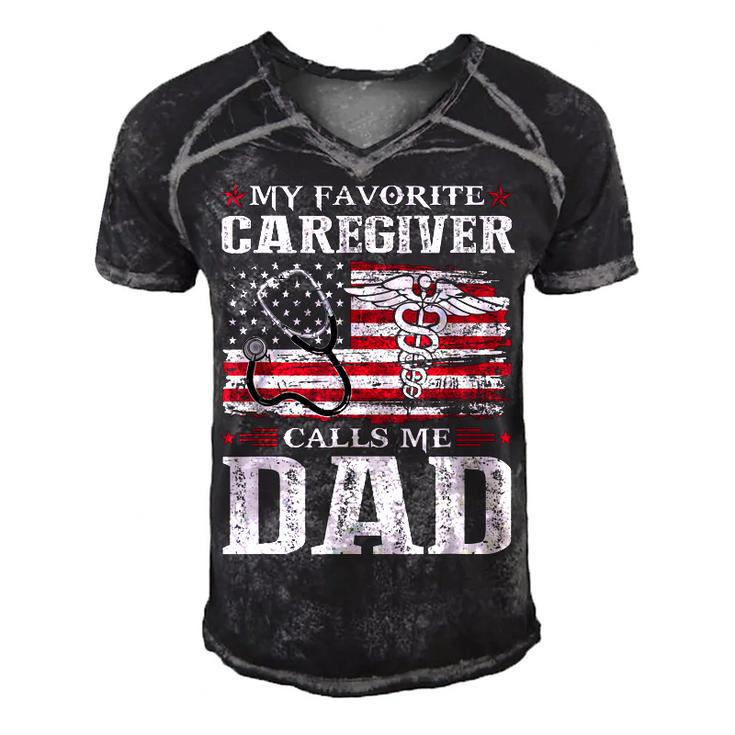 My Favorite Caregiver Calls Me Dad Patriotic 4Th Of July  Men's Short Sleeve V-neck 3D Print Retro Tshirt