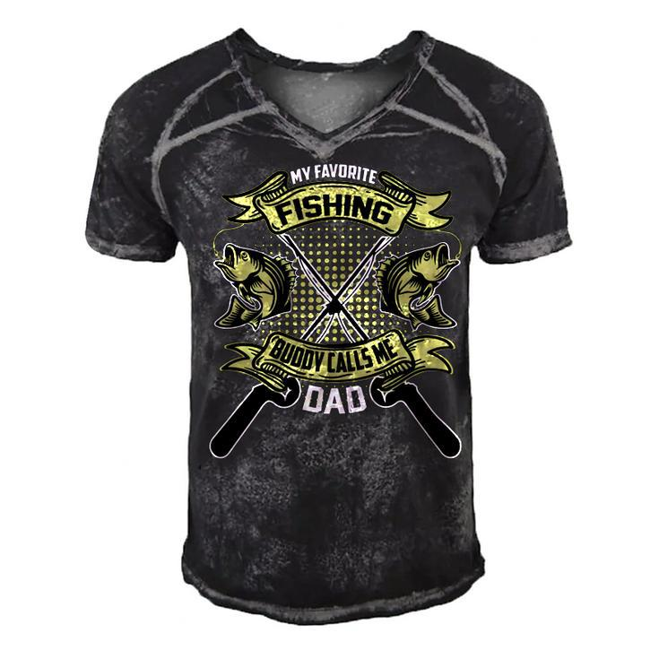 My Favorite Fishing Buddy Calls Me Dad Fishing Father Men's Short Sleeve V-neck 3D Print Retro Tshirt