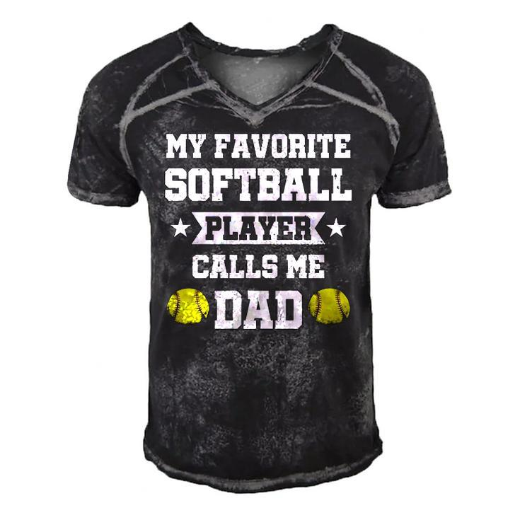 My Favorite Softball Player Calls Me Dad Fathers Day  Men's Short Sleeve V-neck 3D Print Retro Tshirt