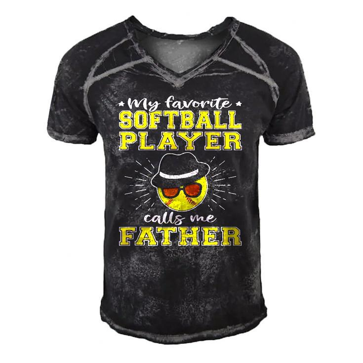 My Favorite Softball Player Calls Me Father Unisex Men's Short Sleeve V-neck 3D Print Retro Tshirt