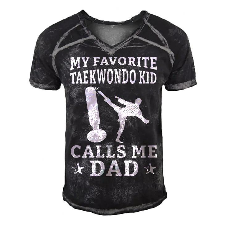 My Favorite Taekwondo Kid Calls Me Dad Karate Judo  Men's Short Sleeve V-neck 3D Print Retro Tshirt