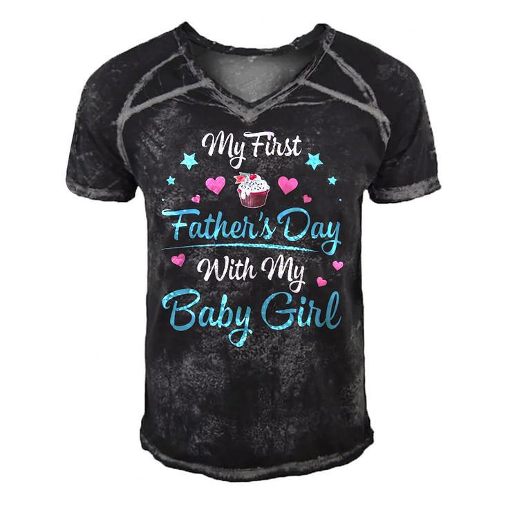 My First Fathers Day With My Baby Girl Daughter Daddy Men's Short Sleeve V-neck 3D Print Retro Tshirt
