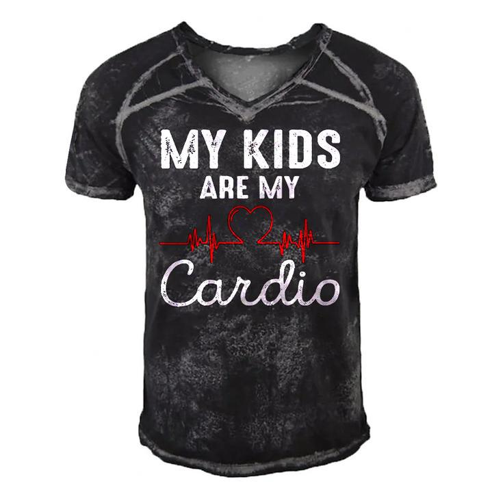 My Kids Are My Cardio Funny Fathers Day Dad Men's Short Sleeve V-neck 3D Print Retro Tshirt