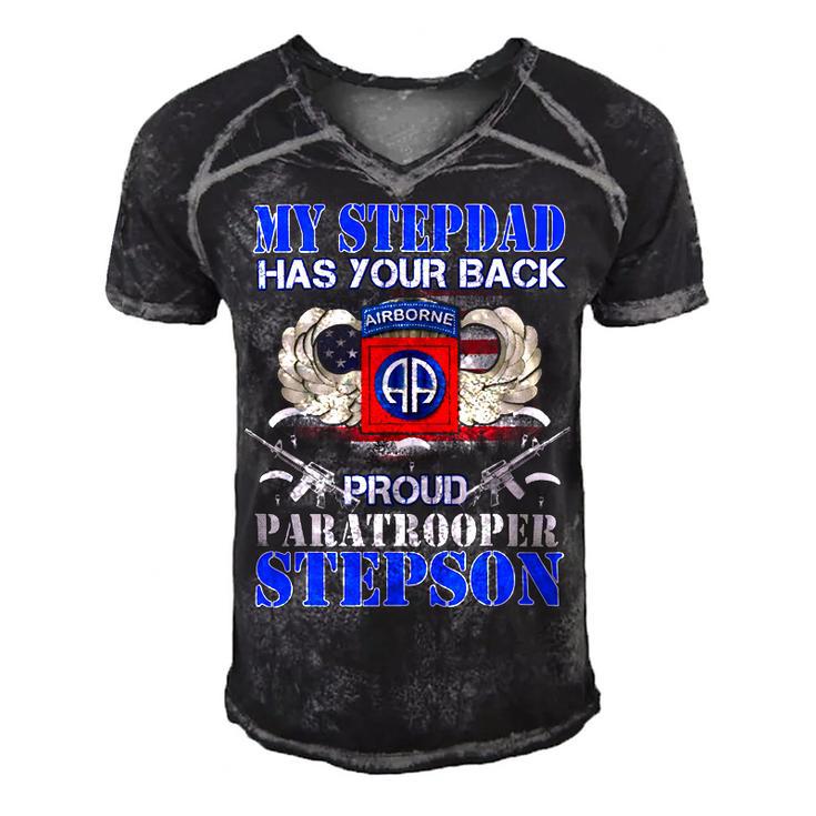 My Stepdad Has Your Back Proud Army 685 Shirt Men's Short Sleeve V-neck 3D Print Retro Tshirt