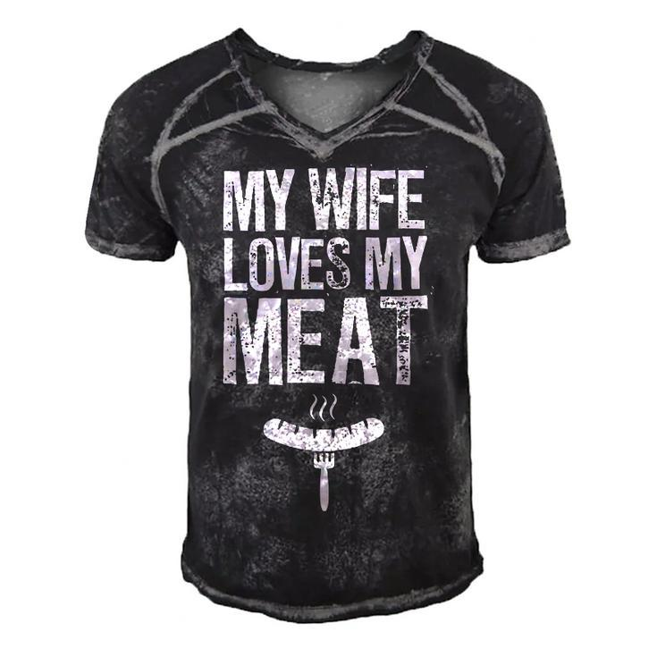 My Wife Loves My Meat Funny Grilling Bbq Lover  Men's Short Sleeve V-neck 3D Print Retro Tshirt