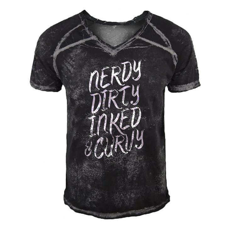 Nerdy Dirty Inked & Curvy Tattoo Woman Girl Nerd Men's Short Sleeve V-neck 3D Print Retro Tshirt