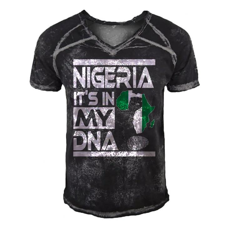 Nigeria Is In My Dna Nigerian Flag Africa Map Raised Fist Men's Short Sleeve V-neck 3D Print Retro Tshirt
