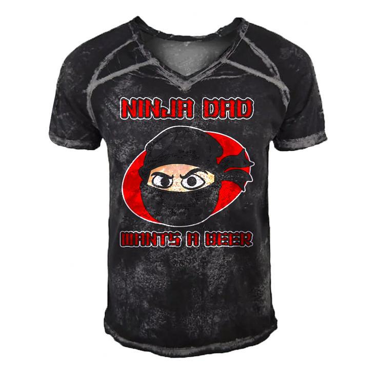 Ninja Family Design For Men - Ninja Dad Wants A Beer Men's Short Sleeve V-neck 3D Print Retro Tshirt