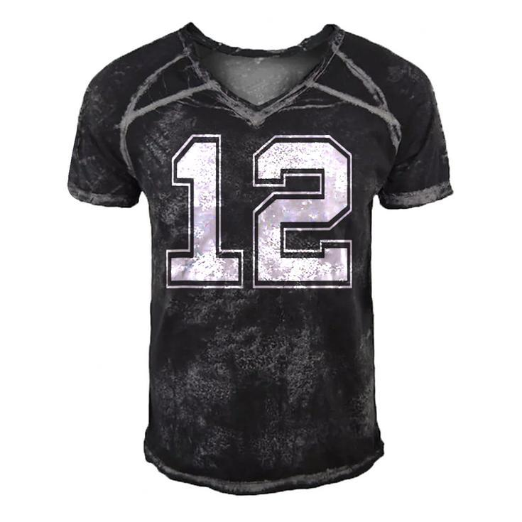 Number 12  Baseball Football Soccer Fathers Day Gift  Men's Short Sleeve V-neck 3D Print Retro Tshirt