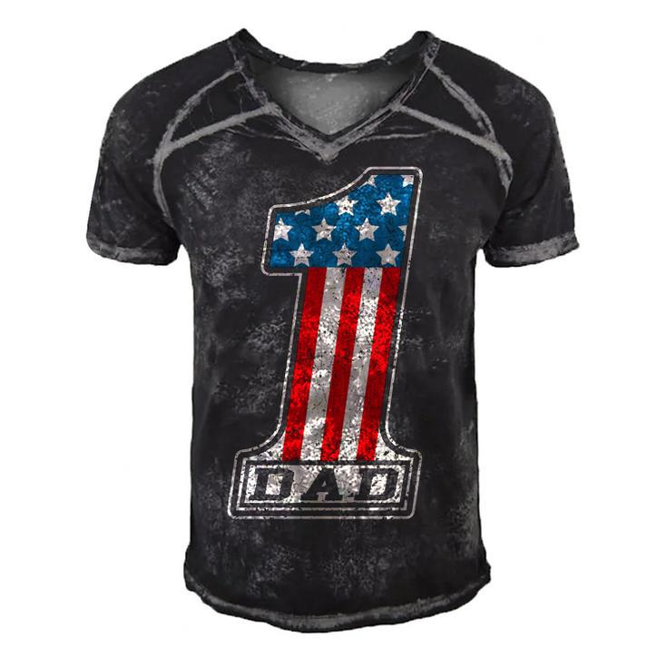 Number One Dad American Flag 4Th Of July Fathers Day Gift   Men's Short Sleeve V-neck 3D Print Retro Tshirt