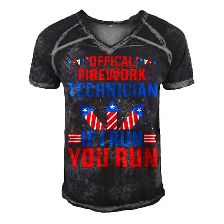 Official Firework Technician If I Run You Run 4Th Of July  Men's Short Sleeve V-neck 3D Print Retro Tshirt