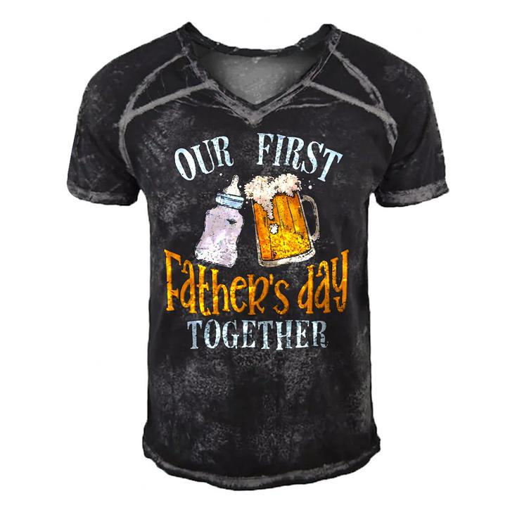 Our First Fathers Day Together Dad And Son Daughter Men's Short Sleeve V-neck 3D Print Retro Tshirt