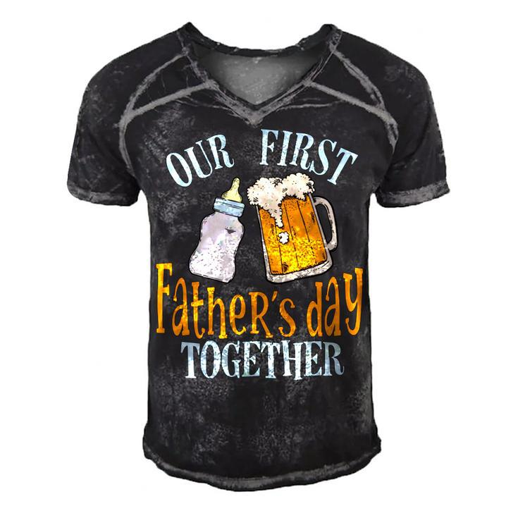 Our First Fathers Day Together First Fathers Day Father Son Daughter Matching Men's Short Sleeve V-neck 3D Print Retro Tshirt