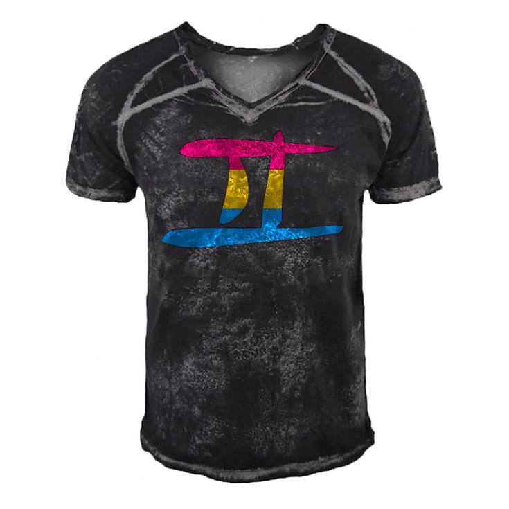 Pansexual Pride Flag Gemini Zodiac Sign  Men's Short Sleeve V-neck 3D Print Retro Tshirt