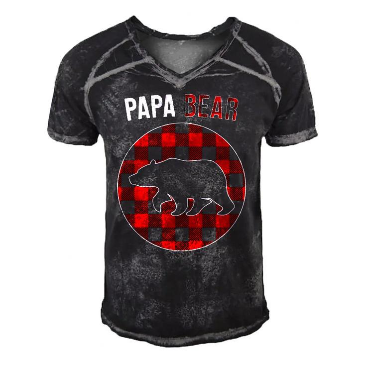 Papa Bear Red Plaid Matching Family Christmas Pajamas Men's Short Sleeve V-neck 3D Print Retro Tshirt