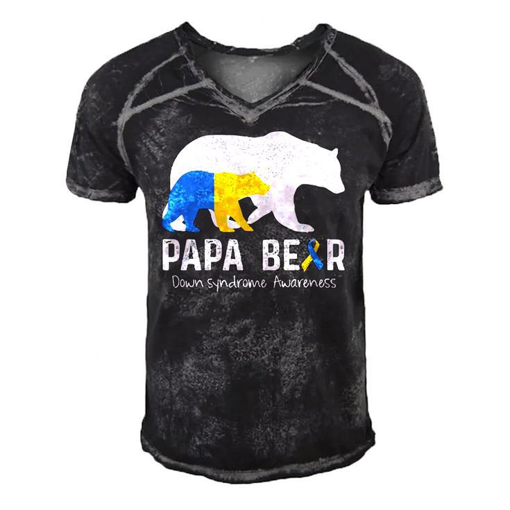 Papa Bear Support Down Syndrome Awareness Fathers Day Men's Short Sleeve V-neck 3D Print Retro Tshirt