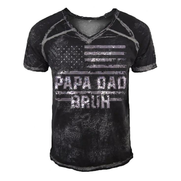 Papa Dad Bruh Fathers Day 4Th Of July Us Flag Vintage 2022   Men's Short Sleeve V-neck 3D Print Retro Tshirt