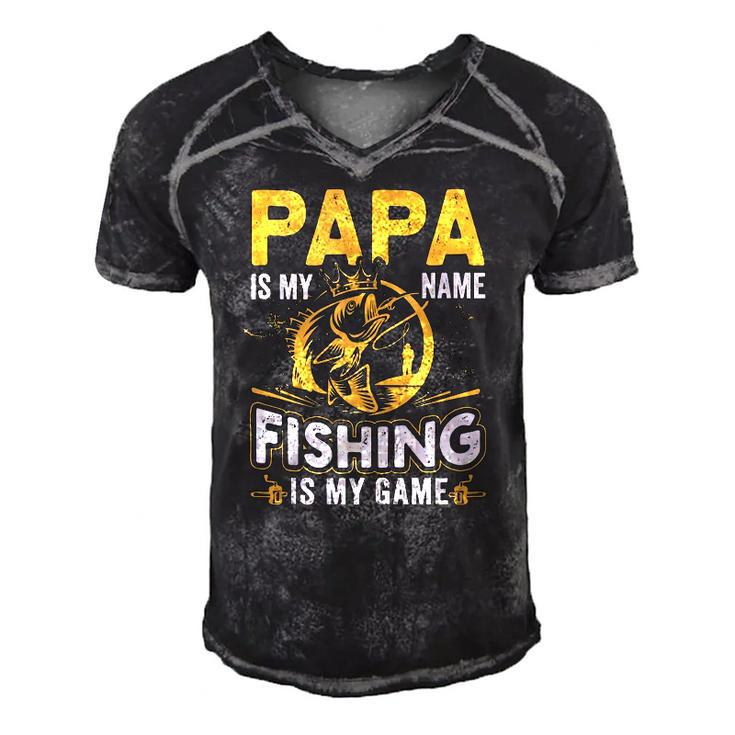 Papa Is My Name Fishing Is My Game Funny Gift  Men's Short Sleeve V-neck 3D Print Retro Tshirt