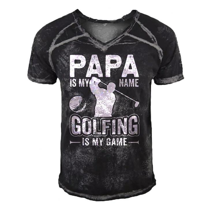 Papa Is My Name Golfing Is My Game Funny Golf Gift Men's Short Sleeve V-neck 3D Print Retro Tshirt