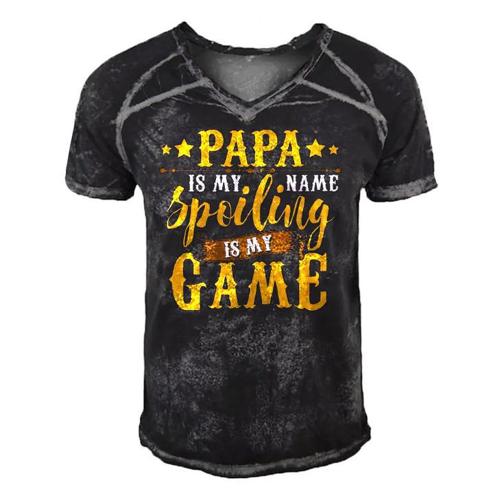 Papa Is My Name Spoiling Is My Game  Fathers Day Men's Short Sleeve V-neck 3D Print Retro Tshirt